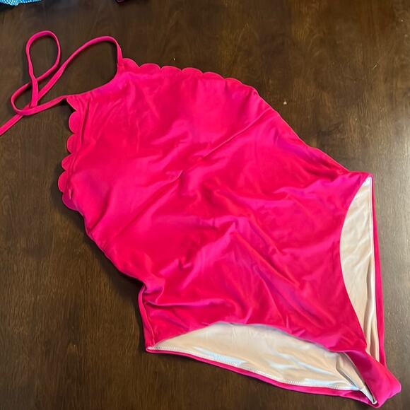 Chelsea28 Pink Scalloped One Piece Swimsuit Swim Halter XL - Picture 1 of 8
